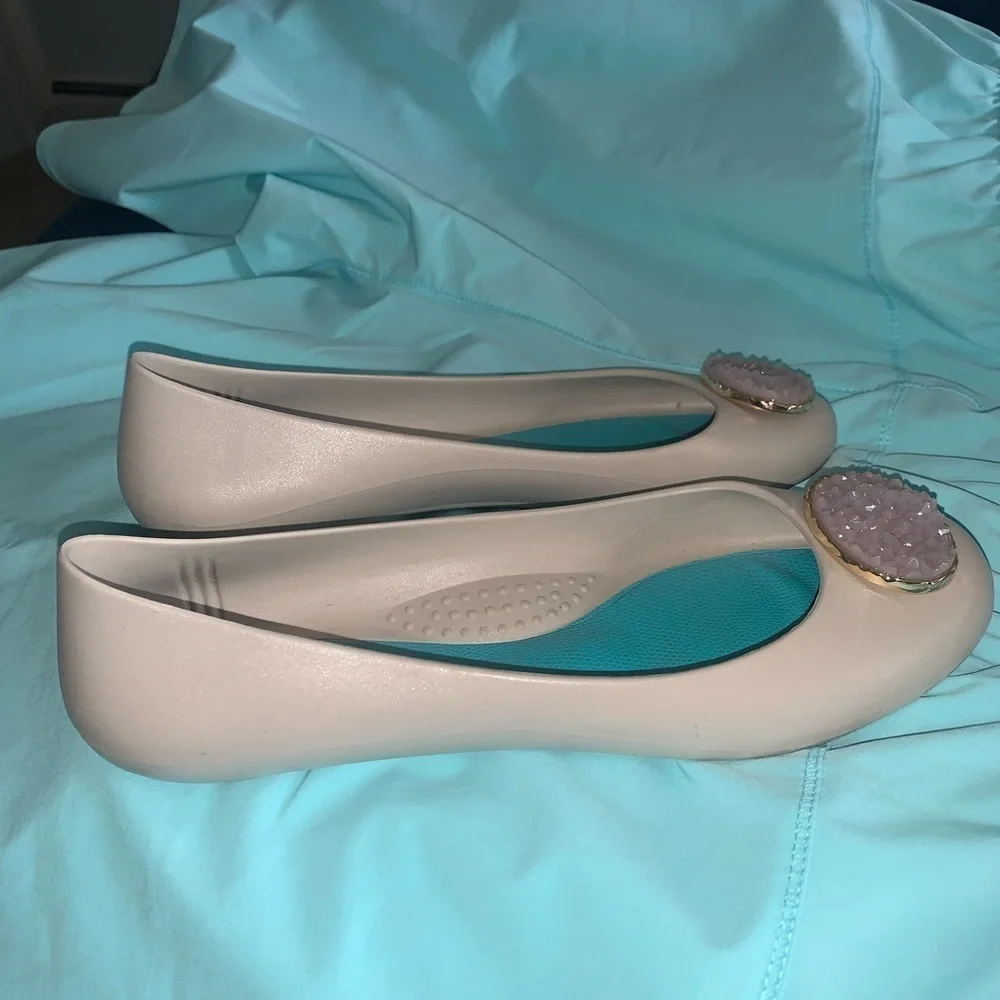 OKA B Tan Crystal Jelly Flats Size 9